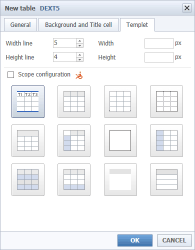 New Table – Template view