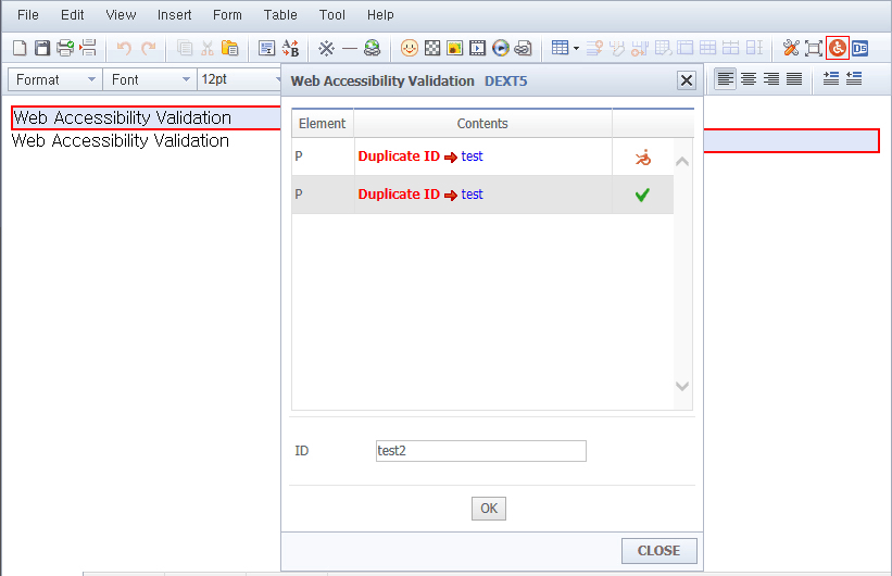 Duplicate ID check Web Accessibility Validation view2