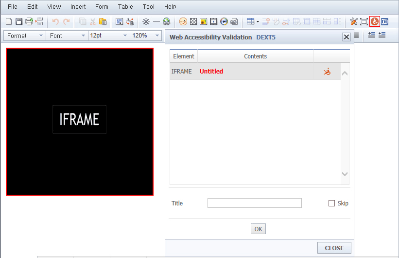 Iframe Web Accessibility Validation view1