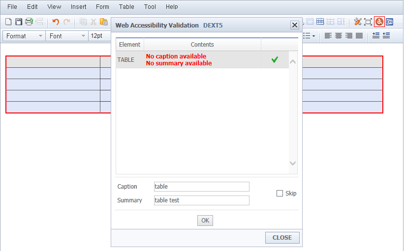 Web Accessibility Validation Tables view2